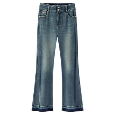 森马分割抓绒弹力喇叭牛仔裤女