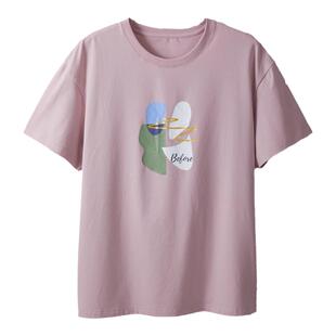 三枪女夏季新品凉感冰泉棉圆领印花女衫休闲简约运动上衣短袖T恤