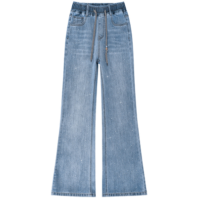 春季松紧腰满天星微喇牛仔裤女