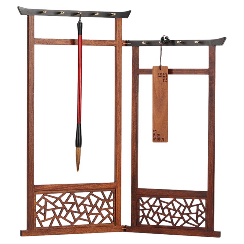马头墙红木笔架毛笔挂笔架托 实木质毛笔架子文房四宝挂毛笔的笔架摆件 书法毛笔笔架展示架悬挂式毛笔架笔挂
