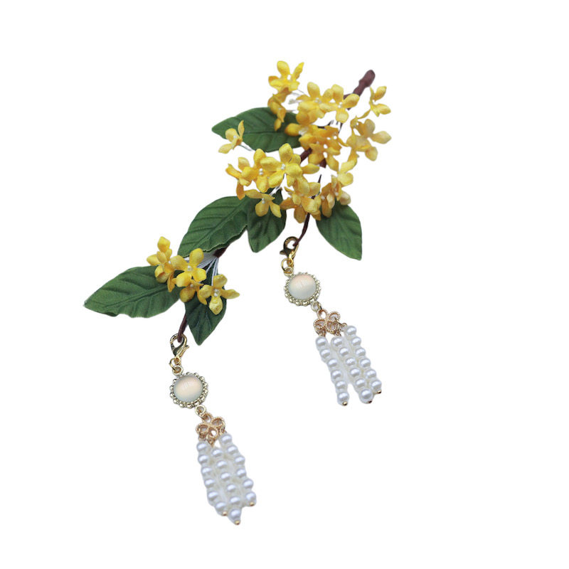 格格间原创【金桂】桂花烫花秋天流苏软杆玉兔掩鬓汉服发饰百搭