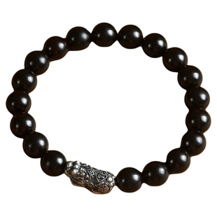 天然黑檀木手串老银貔貅转运珠手链东非黑黄檀男女款国潮情侣礼物