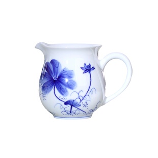 台湾三希堂手绘青花公道杯200ml中号R80青荷花陶瓷分茶器功夫茶具