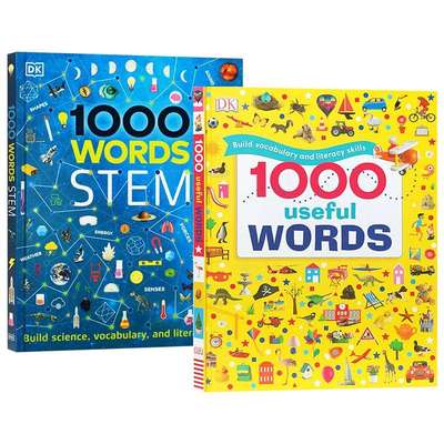 DK入门词汇图解认知绘本2册 英文原版 1000 useful Words STEM 1000个常用科学词典 儿童科普英语单词学习书籍 阅读写作技能提升