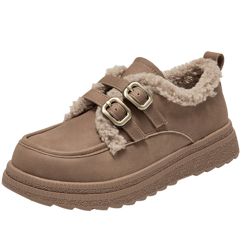 大东女鞋勃肯鞋2025冬季新款加绒保暖棉靴时尚平底女靴短靴雪地靴