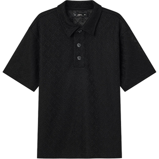 JDV男装商场同款夏季新款男士黑色编织T恤短袖POLO衫