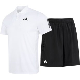 阿迪达斯休闲短袖短裤套装男士春季POLO衫网球运动服五分裤两件套