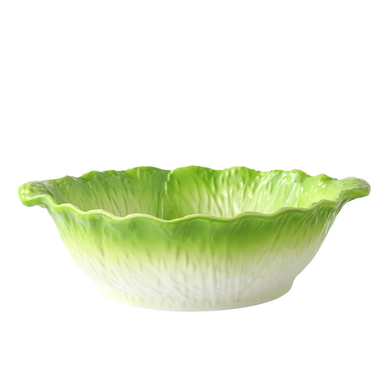 北欧创意大白菜造型陶瓷汤碗家用绿色餐具高颜值汤碗10寸双耳汤碗