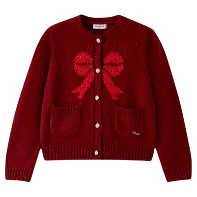 PawinPaw卡通小熊童装25年冬季新款女童毛织开衫圆领百搭时尚保暖