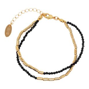 G/S缪斯 法式休闲黑色尖晶石拼接手链精致米粒珍珠极细双层手饰女