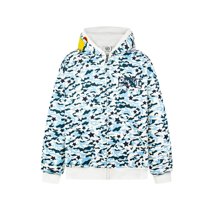 DARKAGE原创美式复古迷彩音符刺绣拉链连帽卫衣男女春季宽松外套