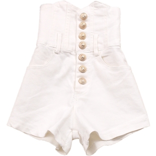 实拍2026新款女装百搭铅笔裤高腰单排扣短裤弹力纽扣通勤韩版热裤