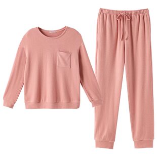 HSIA遐 睡衣女春秋新款磨毛长袖宽松休闲运动风可外穿家居服套装