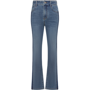 Ruco Line如卡莱修身高腰牛仔裤撞色女水钻微喇裤商场同款