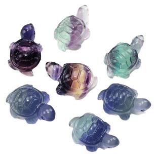 天然彩色萤石原石小乌龟宠物石头摆件漂亮迷你创意动物造型儿童宝