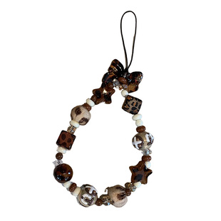 复古咖色手机链挂绳ccd相机挂坠绳挂链秋季豹纹链条串珠手链网红