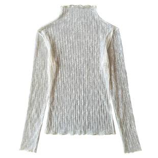 半高领蕾丝提花打底衫女薄款叠穿毛衣内搭小衫高级感洋气网纱上衣