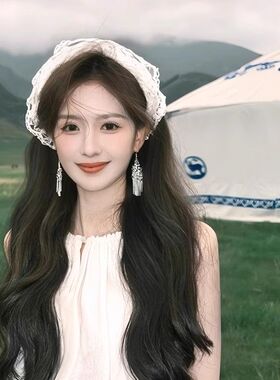 白色蕾丝川西旅游穿搭头巾女款秋冬三角巾发巾草原帽子发带装饰潮