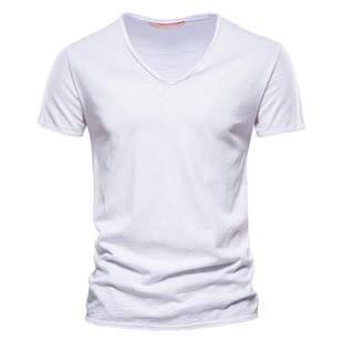 Men's T-shirt 2026夏季新款欧美男装潮款男式纯色V领大码短袖T恤
