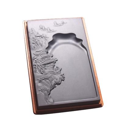 歙砚山水雕刻六寸七寸长方形砚台