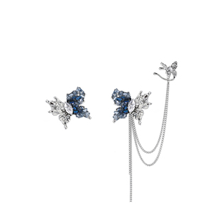 SUMIYAKI不对称流苏耳环立体碎钻渐变冰源蝴蝶长款修饰脸型耳饰