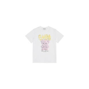 GANNI女装 美式趣味泰迪熊图案印花圆领宽松短袖T恤上衣 T4289151