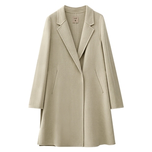 Amii2025年秋新款翻驳领开叉100全羊毛双面呢女腰带装饰大衣