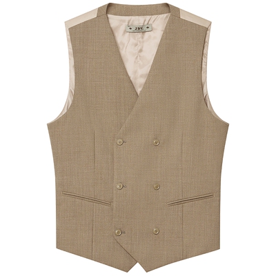 JDV商场同款卡其色V领双排扣马甲