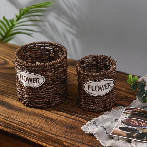 草藤编办公室复古笔桶桌面收纳盒创意时尚多功能艺术书房摆件笔筒