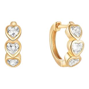 爱心耳圈锆石耳环｜三心连珠｜925银镀18K金/铂金｜9mm