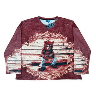 RULEE黑怕 侃爷 KANYE 辍学熊 圆领长袖 印花 复古人像 秋冬 宽版