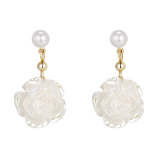 925银针山茶花耳环女小众设计珍珠耳钉高级轻奢耳坠气质流苏耳饰