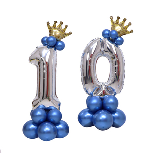 数字气球生日男孩紫色周岁桌面装饰布置场景男生蓝色男童背景立柱