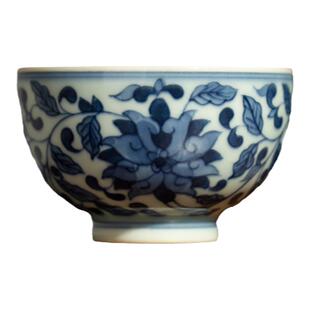 三勤堂景德镇陶瓷茶杯手绘缠枝纹主人杯釉下青花普洱茶专用品茗杯