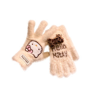 三丽鸥正版HelloKitty毛绒手套女冬季可爱保暖五指防风防寒触屏