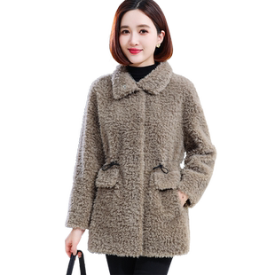 羊剪绒大衣女2025冬新中长款立领系带修身海宁羔羊毛颗粒皮草外套