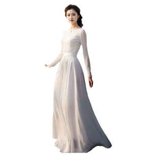 2026夏季新款长袖连衣裙白色过膝到脚踝长裙旅游度假海边沙滩裙