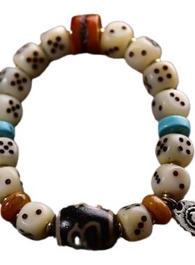 天然骆驼骨雕刻骰子多宝手串单圈藏式男女款文玩念珠手链饰品礼物