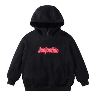 JOJO童装男童冬季新款加绒连帽卫衣中大童个性加厚保暖潮酷外套