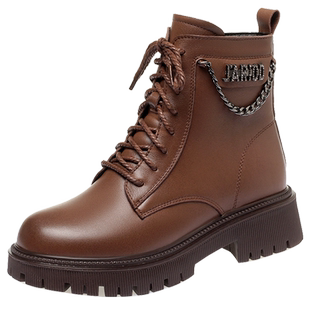 厚底马丁靴女款低帮短靴单靴真皮二棉鞋女冬加绒羊毛雪地靴子皮鞋