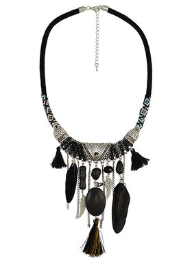 欧美饰品波西米亚民族风复古翅膀流苏松石米珠羽毛吊坠项链女