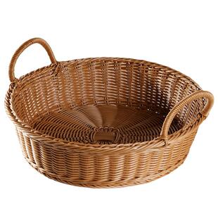 Kens日式厨房蔬菜水果收纳筐仿藤编织大号圆形果盘零食面包馒头筐