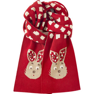 伊米伦儿童围巾纯棉宝宝柔软亲肤围巾红色圣诞男孩女孩防风围脖冬