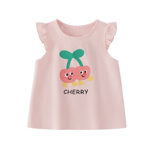 女童夏装t恤6宝宝小飞袖衣服女孩夏季小童圆领短袖儿童夏款上衣女