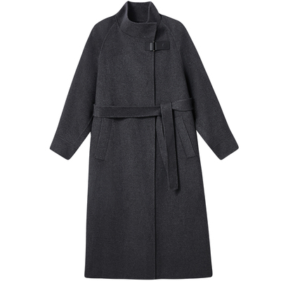 腰部系带山羊绒面料绒毛混纺