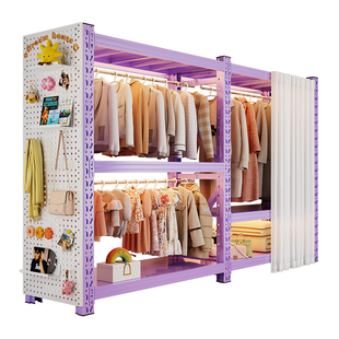 货架衣柜开放式挂衣架家用卧室简易组装出租房用金属衣橱收纳柜子