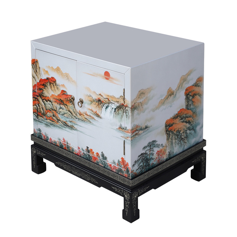 晋元恒手绘山水画床头柜沙发边柜
