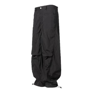RELABEL 黑色尼龙防风橡筋腰解构束脚宽松登山长裤运动冲锋阔腿裤