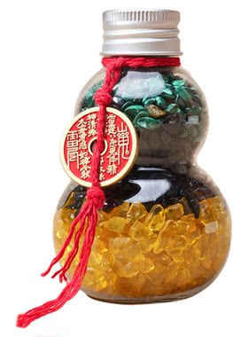 天然水晶三色葫芦净污秽招财摆件