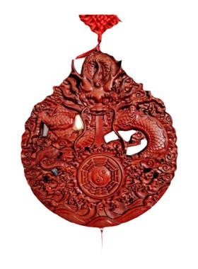 24辰龙年新年桃木神龙吸水八卦镜龙挂件家用摆件客厅木雕龙年文创